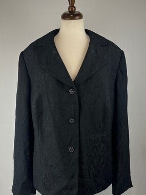 NWT EMILY Womens Motif Jacquard Blazer Suit Jacket Black Paisley Size 24W